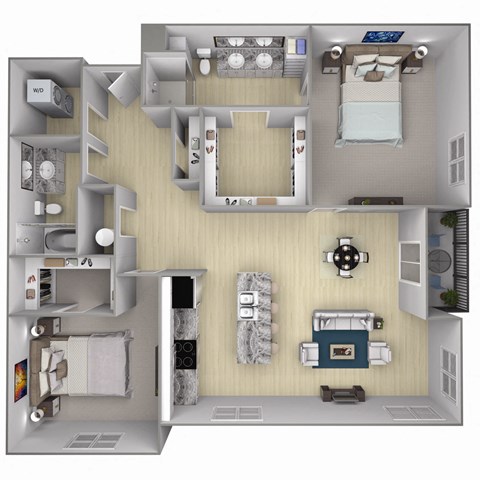 Floor plan for 2 beds, 2 baths, 1145 sqft